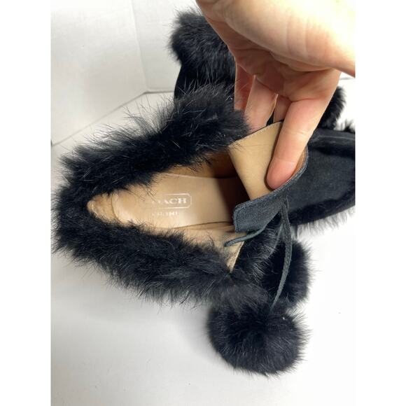 COACH Kataya Boot Black Suede Rabbit Fur Trim Lace Up Wedge Booties Size 6.5 - Picture 7 of 8